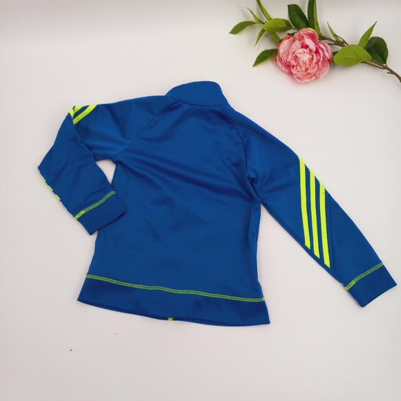 ADIDAS Kid's Blue & Neon Yellow Three Stripe Full Zip Athletic Track Jacket 6 - Picture 3 of 4